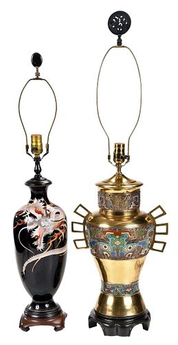 Two Asian Cloisonne Vases Mounted as Lamps