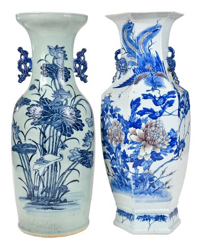 Two Large Chinese Blue and White Vases
