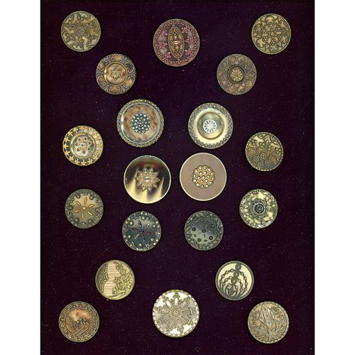 A card of division one Victorian Celluloid buttons