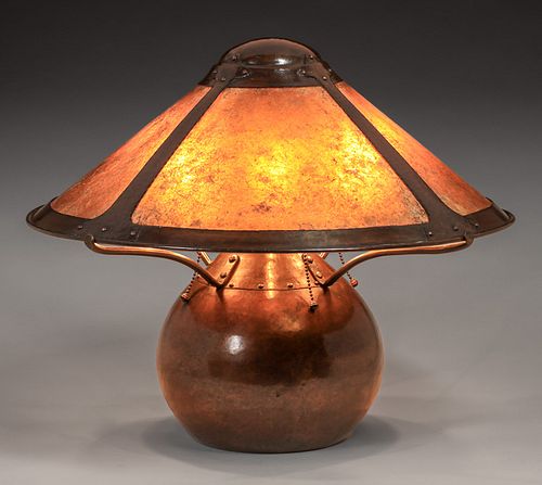 Large Dirk van Erp Hammered Copper & Mica Lamp c1911-1912