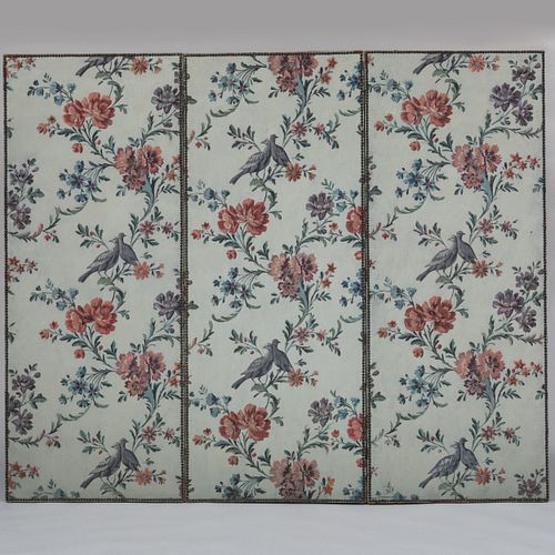 French Painted Canvas Three Panel Screen