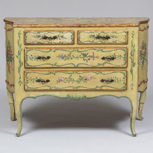 Italian Rococo Green and Polychrome Painted Chest of Drawers, Liguria
