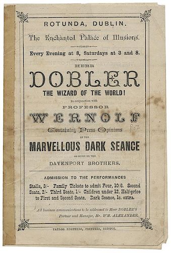 Dobler the Wizard of the World! In Conjunction With Professor Wernolf. Marvellous Dark Séance.