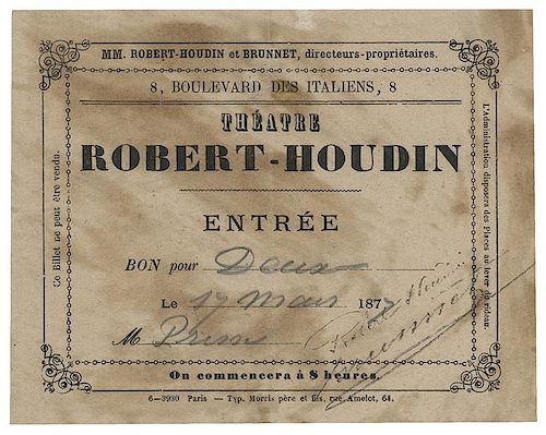 Theatre Robert-Houdin Entrance Ticket.