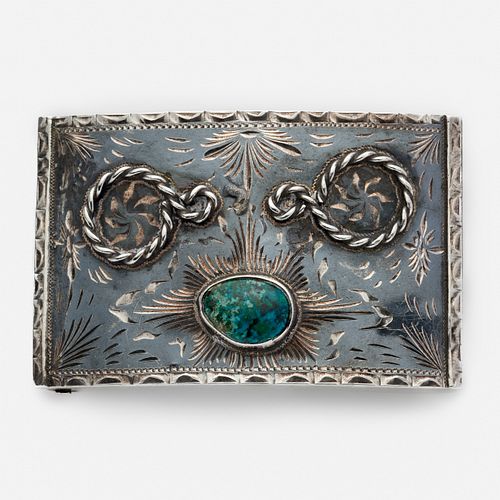  Mexico Sterling Turquoise Belt Buckle