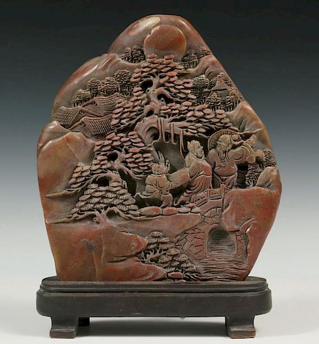CHINESE SOAPSTONE CARVING ON STAND