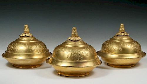 (3) OTTOMAN COVERED DISHES