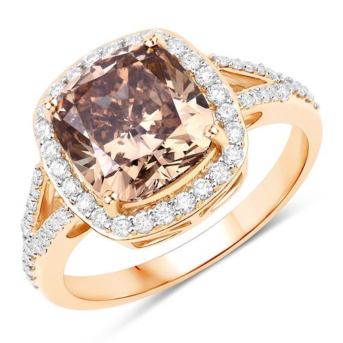 Amazing 3.83 CT Peachy Brown Diamond & Halo Ring