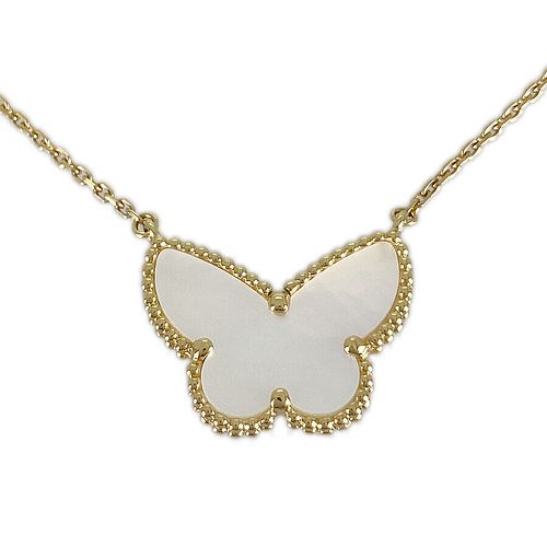 VAN CLEEF & ARPELS LUCKY ALHAMBRA PAPILLON SHELL 18K YELLOW GOLD NECKLACE