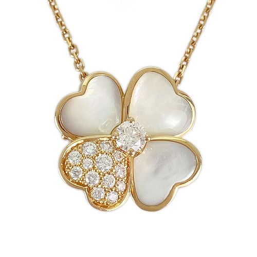 VAN CLEEF & ARPELS COSMOS CLIP SHELL DIAMOND 18K YELLOW GOLD NECKLACE