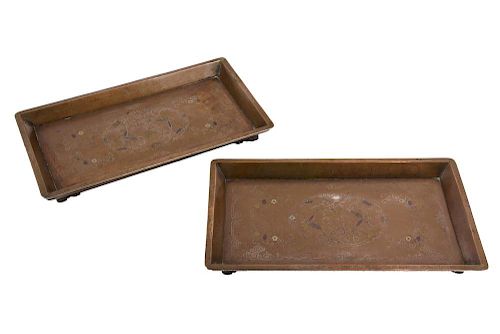 PAIR OF CHINESE MIXED METAL SCHOLAR'S TRAYS