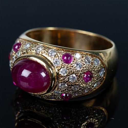 Exotic 18K Yellow Gold, 1.10ct Diamond, and 6ct Ruby Ring