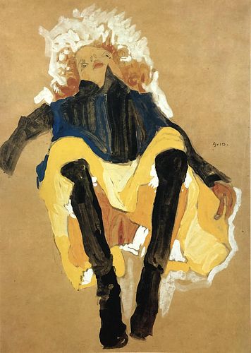 Egon Schiele (After) - Red haired girl with legs apart
