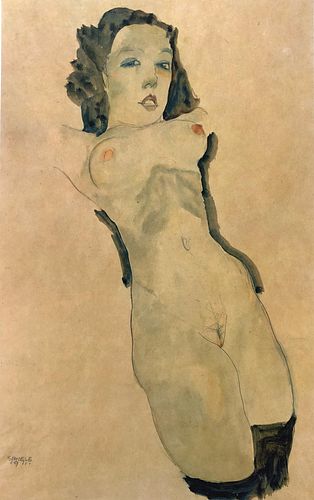 Egon Schiele (After) - lying naked with black stockings