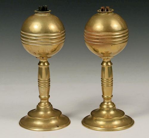PAIR OF MAINE MADE BRASS WHALE OIL LAMPS