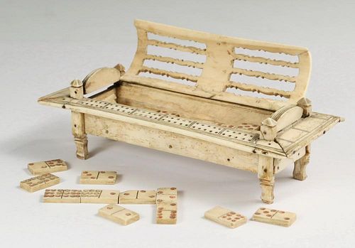 18TH C. SAILOR-MADE WHALE BONE DOMINOES CAGE