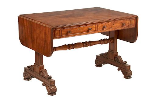 TWO-DRAWER DROP LEAF LIBRARY TABLE BY GILLOWS