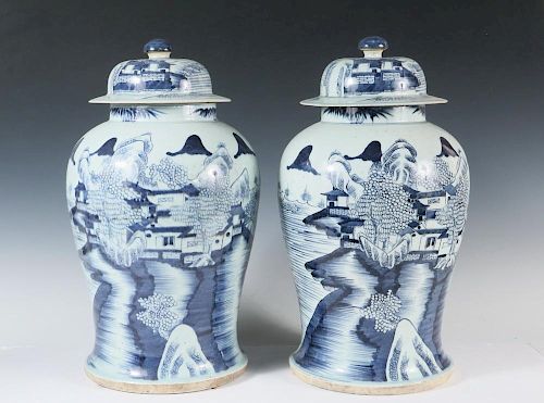 PAIR OF CHINESE EXPORT COVERED TEMPLE JARS