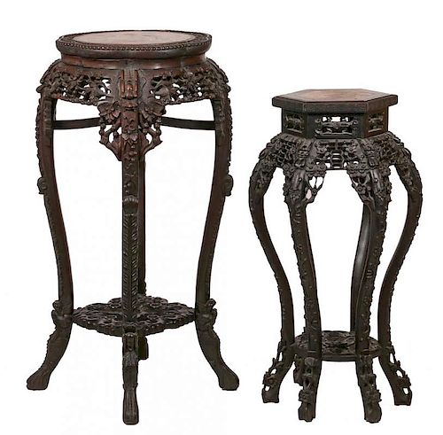(2) CHINESE EXPORT CARVED TALL STANDS