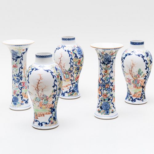 Small Chinese Export Famille Rose Porcelain Five-Piece Garniture