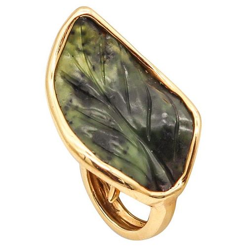 Rebecca Koven Organic Cocktail Ring In Solid 18Kt Yellow Gold With Jade