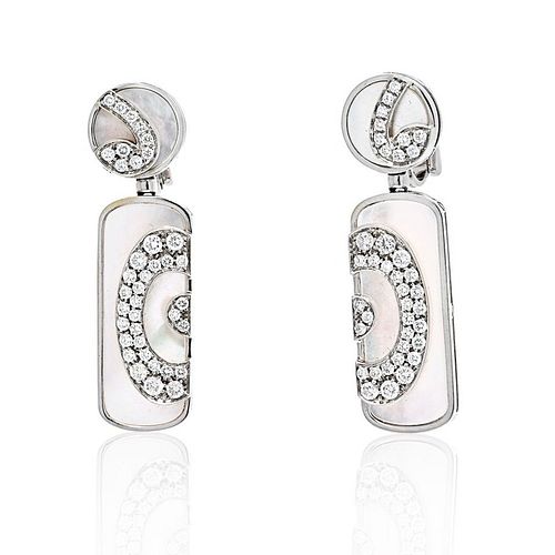Bvlgari 18K White Gold Illusion Mother Of Pearl And Diamond Dangling Earrings
