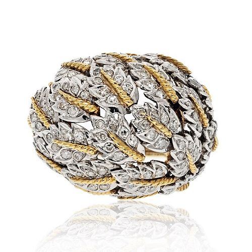 
18K Two Tone 3.00cttw Estate Diamond Leaf Style Cocktail Ring