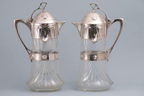 WMF JUGENDSTIL PAIR OF WATERJUGS WITH ICE COOLER