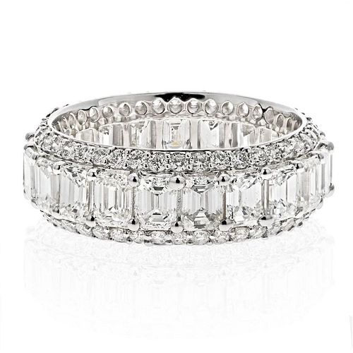 14K White Gold 5.50cts Emerald Cut And Round Diamond Eternity Band