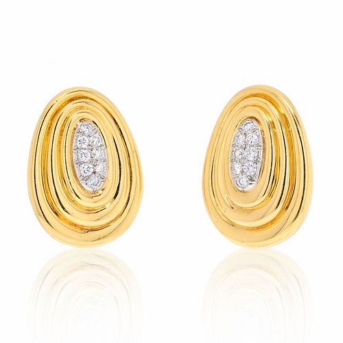 David Webb Platinum & 18K Yellow Gold Textured Gold And Diamond Earrings