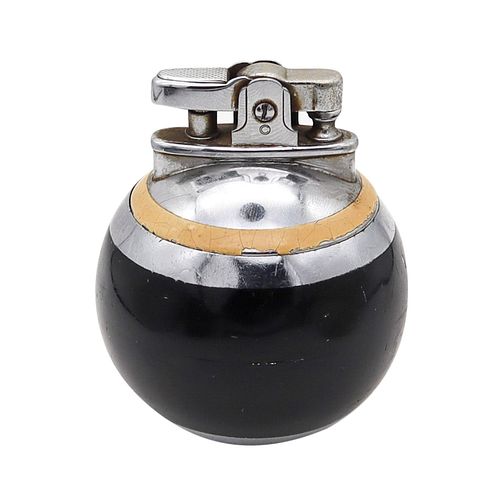 Ronson England 1929 Deco RonDeLight Steel Table Lighter In Black Cream Lacquer