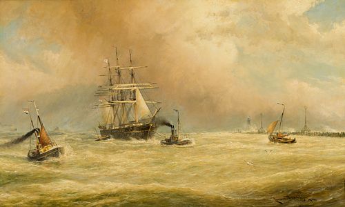 Cornelis Christiaan Dommelshuizen (Dutch 1842-1928), French Ships on Stormy Sea, 1917, Oil on linen, framed