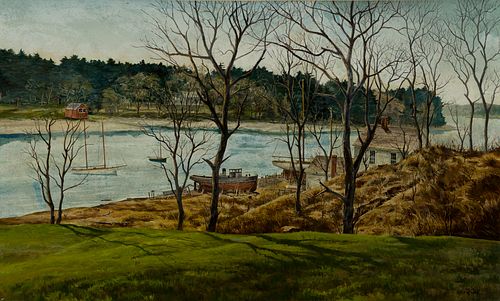 Al Brulé (Am. 1917-2001), Piscataqua River Scene, Acrylic on masonite, framed