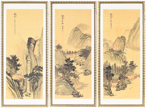 Three Framed Chinese Landscape Paintings