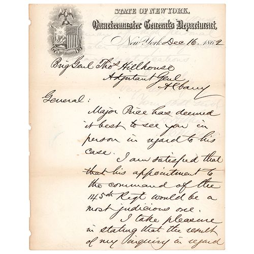 Chester A. Arthur Civil War-Dated Autograph Letter Signed