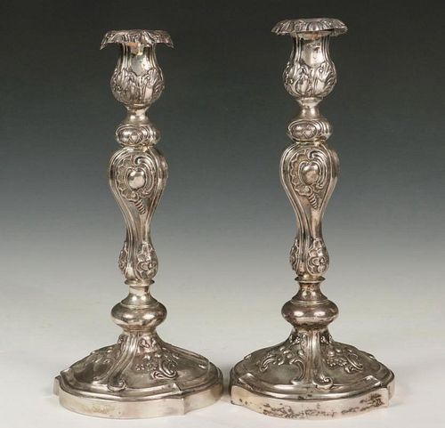PAIR OF RUSSIAN SILVER CANDLESTICKS