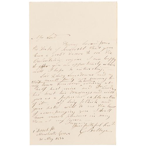 Charles Babbage Autograph Letter Signed on His "Calculating engine"