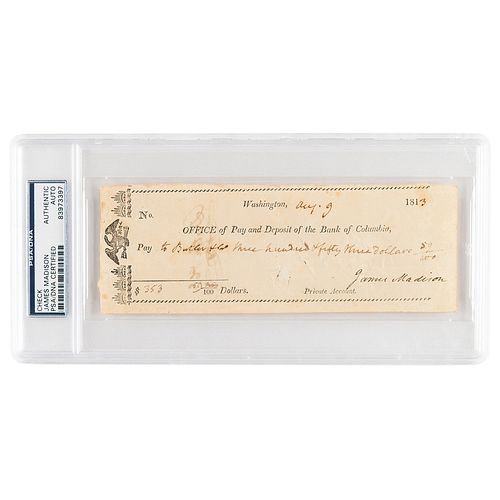 James Madison Signed Check as President