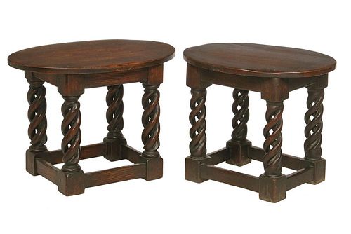 NEAR PAIR OF OVAL JACOBEAN STYLE LAMP STANDS