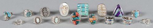 Group of Native American silver rings, most sterli