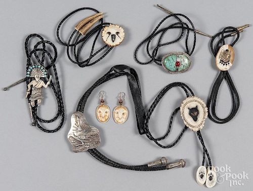 Group of Native American bolo ties, to include a C