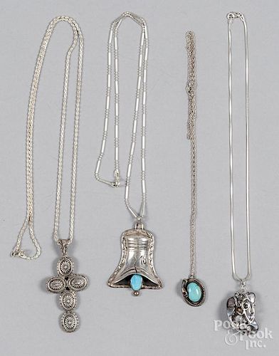 Four assorted sterling silver necklaces, to includ