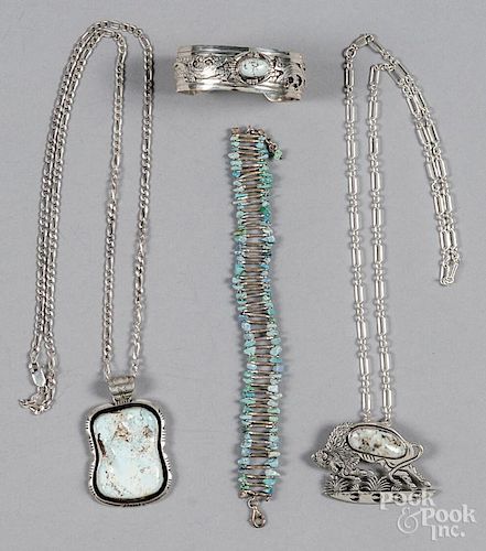 Four pieces of Southwestern Native American silver