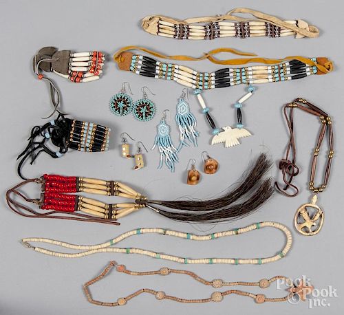 Three Native American beaded leather choker neckla