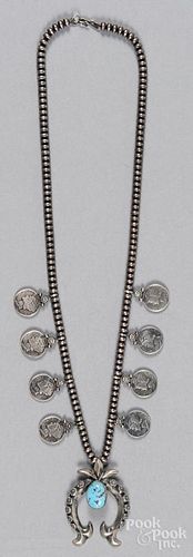 Navajo sterling silver squash blossom necklace, se