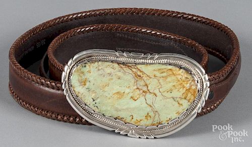 Oversized Navajo sterling silver belt buckle, set