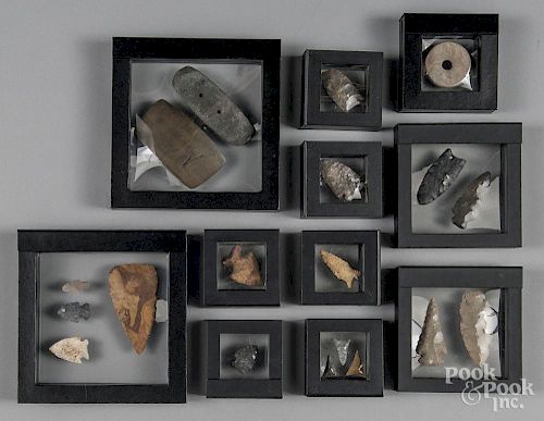 Collection of Native American stone points and imp