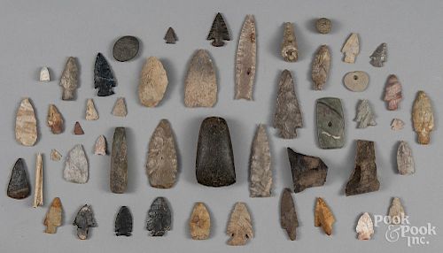 Group of Native American stone points and implemen