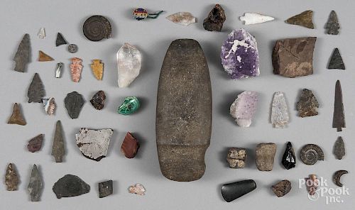 Group of assorted stones, fossils, Native American