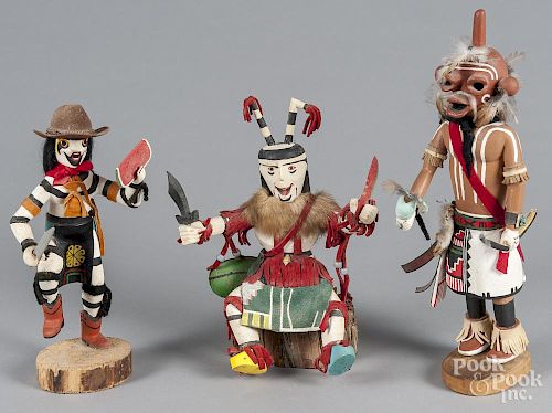 Three Native American carved and painted Kachina f